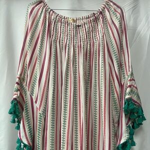 Striped Multicolor Women's mini dress tunic style with Tassels